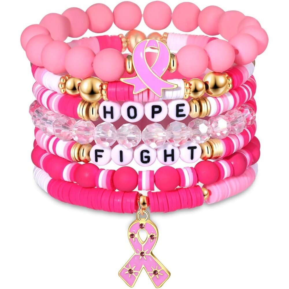 Pink Ribbon Bracelets Breast Cancer Support Jewelry Gift for Women